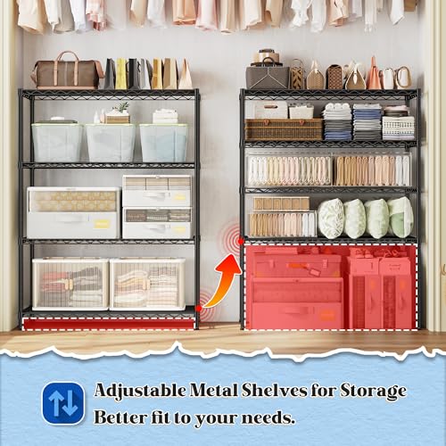 DurayLoly 4- Shelf Metal Shelving Unit Adjustable Storage Shelves Heavy Duty Garage Shelving Steel Wire Shelving for Laundry Bathroom Kitchen Pantry Closet Garage Black, 35.6Wx16Dx54H,2pc - size: Black-35.6"Wx16"Dx54"H（2P）