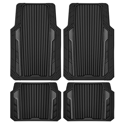 CAR PASS Heavy Duty Rubber Car Mats Metallic,Aluminum Film All Weather Floor Mats Waterproof Universal Trim to Fit SUVs Sedans Vans 4 Piece Anodized Deep Dish Two-Tone Sporty Carbon Fiber Black Chrome - color: Black Carbon Fiber