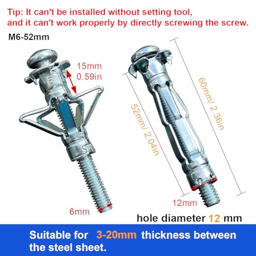 30 pcs Molly Bolts, Metal Drywall Anchors, Heavy Duty Zinc Plated Steel Molly Bolt (M6-52) - color: silver