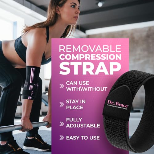 DR. BRACE® Elite Elbow Brace Support with Removable Strap for Women & Men, Pain Relief for Tendonitis, Arthritis, Golfer's & Tennis Elbow Treatment, Elbow Sleeve for Workouts Weightlifting (Black-Pink, Small) - color: Black-Pink, size: Small