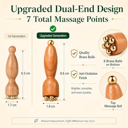 Eye Roller for Puffy-Looking Eyes, 2Pcs Facial Massage Tool with Rosewood Handle and Copper Beads, Eye Massage Stick for Face Self Care - color: Mahogany Brown