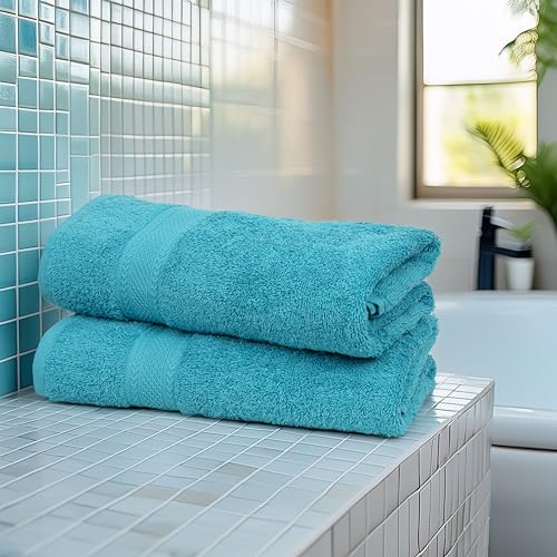 Commercial Bulk Pack of 12 Large Bath Towels – 100% Cotton Terry 24" x 50" – Ideal for Hotels, Salons, Gyms, Spas & Institutional Use – Teal Blue - color: Teal, size: 24"x50" - PK 12