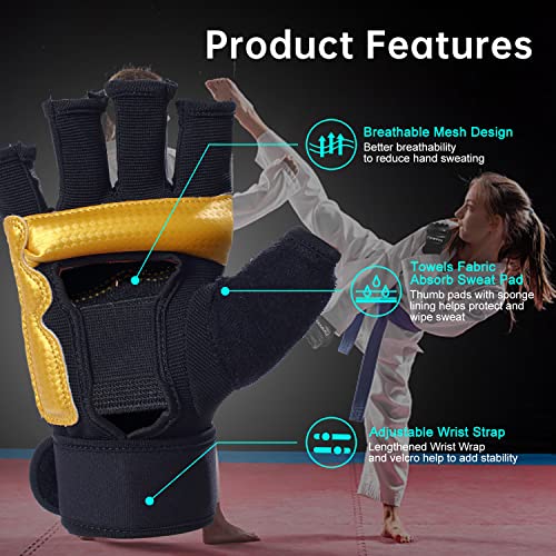 Kickboxing Sparring Gloves TKD Gloves for Men Women Half Finger Boxing Gloves Fighting Gloves Boxing Gloves for Punching Bag Training Gloves for Men Women Black - color: Golden, size: X-Large