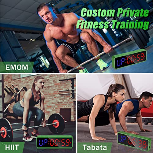 Portable Gym Workout Timer, Fitness Clock with The Rubber Case and Built-in Magnetic Spine, Large LED Digital Anti Vertigo Display, for Home Garage Schools (Black) - color: Green