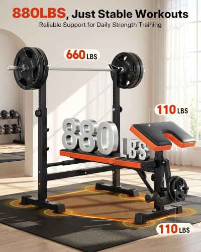 YOLEO Foldable Weight Bench for Small Home Gym, 6-in-1 Adjustable Workout Bench with Squat Rack, Compact Strength Training Equipment for Apartment & Garage Workouts