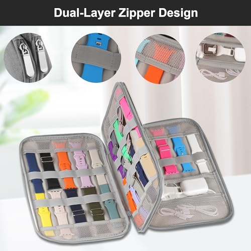 Watch Band Case, Watch Band Storage Organizer Compatible with 35 Watch Bands and Accessories, Watch Straps Carrying Case, Watch Band Holder Fit for Most Sizes of Watch Straps, Grey - color: Grey