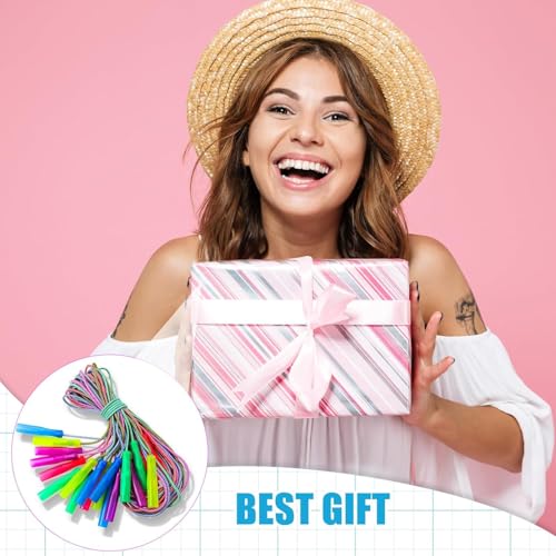 Honoson 100 Pcs Rainbow Jump Rope Bulk Gift for Kids 7.8ft Nylon Stripe Ropes with Handle Adjustable Colorful Party Favor Operation Christmas Item Gift Boxes Outdoor Exercise Fitness (Multicolor) - color: Multicolor