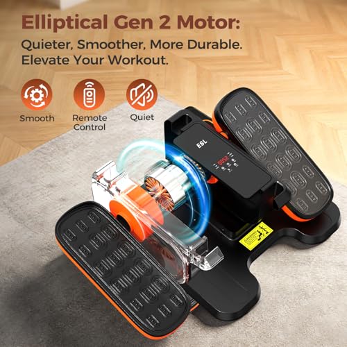 ESL Under Desk Elliptical, Electric Elliptical Leg Exerciser for Seniors | 12 Speed Adjustable, Quiet Elliptical Exercise Machine with Remote, Seated Pedal Exerciser with Strap, Portable - color: Orange Black