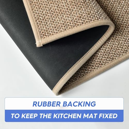 Artoid Mode Washable Non Slip Kitchen Rugs and Mats Set of 3, Rubber Backing Absorbent Kitchen Mats for Floor Front of Sink - 17"x29"+17"x36"+17"x47" - color: Linen, size: 17" x 29"/17" x 36"/17"x 47"