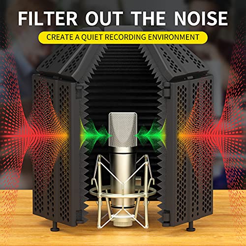 XTUGA Recording Microphone Isolation Shield, High Density Absorbent Foam 5 Panels to Filter Vocal,Top Enclosed Foldable Soundproof Cover for Condenser Studio Equipment MIS02 - size: MIS02