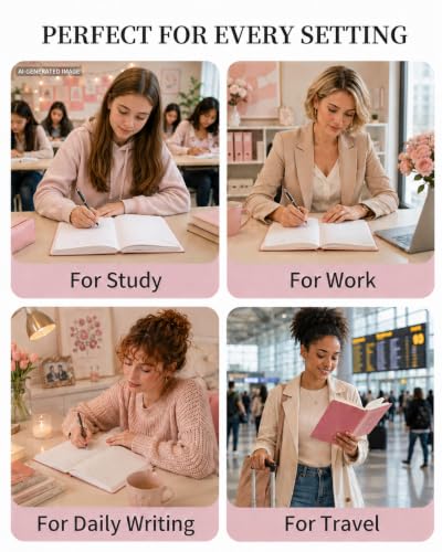 JOHSBYD Pink Journal for Women - A5 Lined Hardcover Notebook and Diary for Teen Girls, 200 Pages 100GSM Bleedproof Paper, Inspirational Back to School College Supplies(Pink) - color: Pink