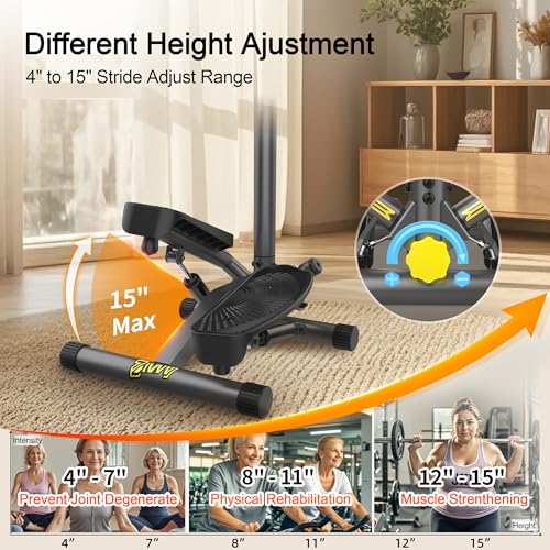 ZIWWVY Stepper Machine with Resistance Bands, Mini Stepper with 300LBS Weight Capacity, Twist Stepper for Full Body Workout, Adjustable Step Height, Smooth and Quiet, Step Machine for Men Women - style: Handlebar Model