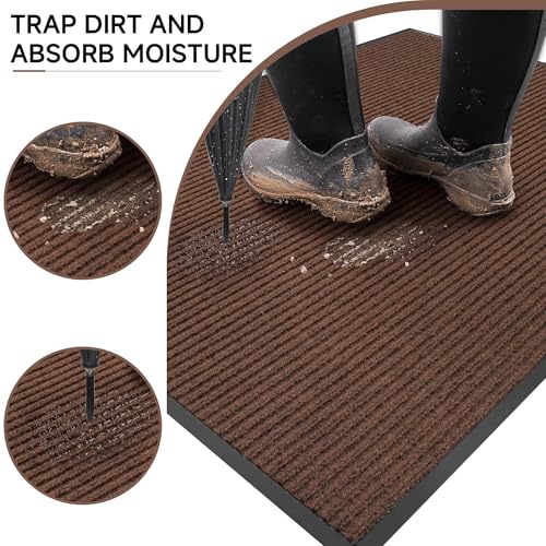 100pointONE Front Door Mat, Heavy Duty Indoor Outdoor Doormat, 72" x 24" Low Profile Outdoor Mats for Home Entrance, Stain and Fade Resistant Welcome Mat Ideal for High Traffic Area, Brown - color: Brown Striped, size: 2' x 6' (Rectangular)