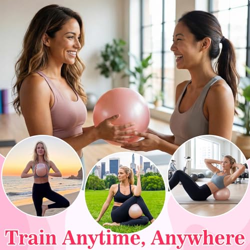 Aoriher 10 Pack 9 Inch Small Pilates Ball Bulk Mini Exercise Ball Portable Non-Slip Workout Yoga Balls with Air Pump for Stability, Barre, Fitness, Balance, Physical &Core, Gym Home Office Use - color: Champagne