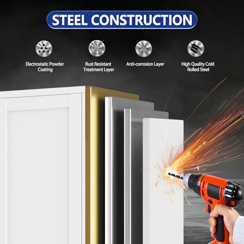 Metal Storage Cabinet with 2 Doors and 3 Adjustable Shelves - 47.2" Steel File Cabinet,Tool Cabinets for Office,Home,Garage,Gym,School,Bathroom,Kitchen(White) - color: White, size: 47.2H