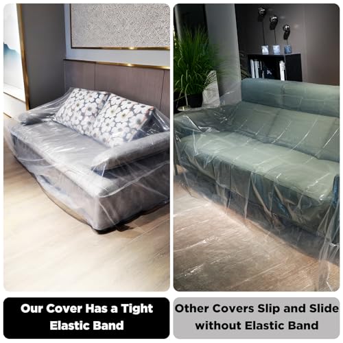 Plastic Loveseat Cover Furniture Cover with Elastic Band, Clear Sofa Cover Protector for Moving and Storage, Waterproof & Dustproof Moving Bags Slipcover 68W x 42D x 42H Inches (Loveseat) - size: Loveseat