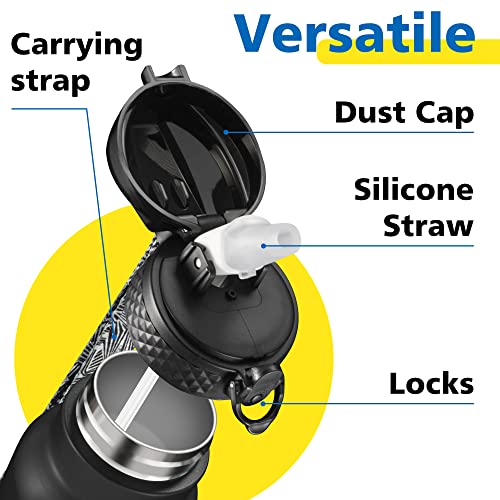 Han's Bottle Sports Water Bottle - 24 Oz, Straw Lid, Leak Proof, Vacuum Insulated Stainless Steel, Double Walled, Thermo Mug,Black - color: Balck, size: 24 Ounces