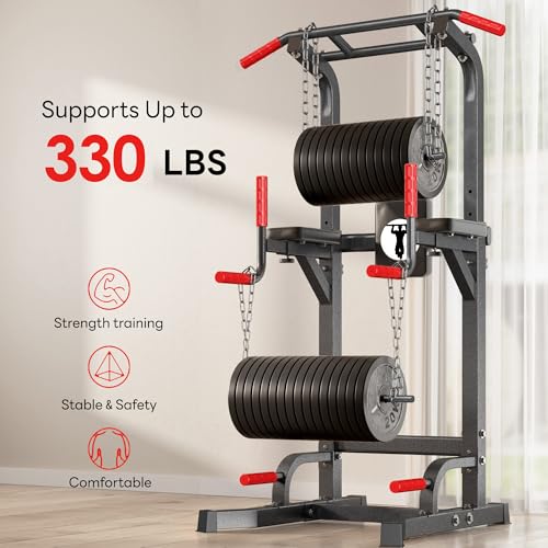 SogesPower Multi-Function Power Tower Pull Up Bar Station Pull Up Dip Station for Home Gym, 10-Level Adjustable Height Pull Up Bar Stand Dip Bar Strength Training Workout Equipment - color: Black