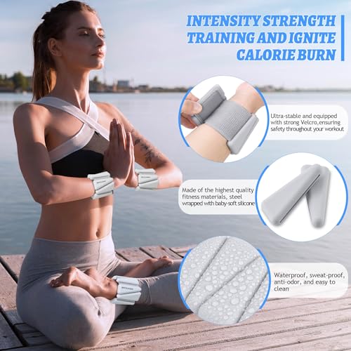 BECOJADDE Ankle Weights for Women Wrist Weights Set of 2 (1 lb/2 lb Each) Adjustable Arm Leg Weight for Womens Men Suitable for Walking Swimming Running Pilates Yoga Gym - color: Grayish White, size: 4lb Pair (2lb Each)