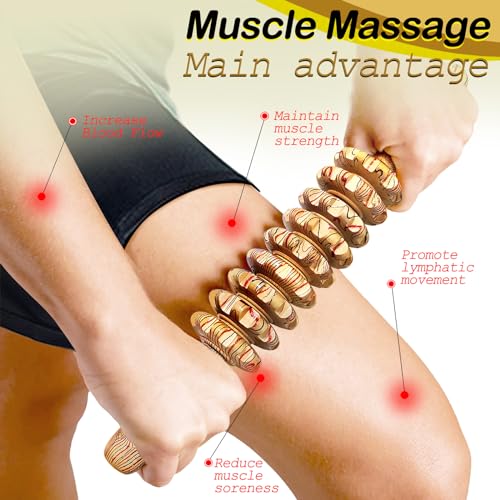 Wooden Massager Handheld Roller Trigger Point Massager Stick for Fascia, Cellulite, Muscle & Abdomen , Body Therapy Massager, Muscle Belly Relief Tool… - color: Gear Type