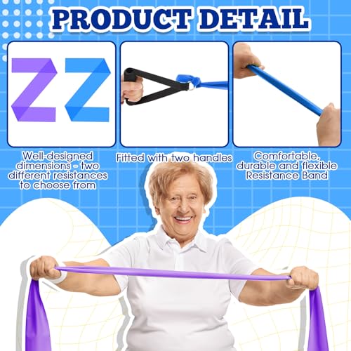 2 Pcs Resistance Band with Handles Chair Exercise Equipment for Seniors Physical Therapy Band Gifts for Elderly Women Rehab, Physical, Grandma, Grandpa - color: Blue, Purple