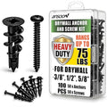 100Pcs #8 Self Drilling Black Metal Drywall Anchor and Screws kit | 50 Heavy Duty Sheetrock Anchors, 50 1-1/4'' Flat Head Screw-Hold 75lbs for Drywall/Plaster/Hollow Door Wall Hanging/ Mounting - size: 50 pack, style: Black Anchors