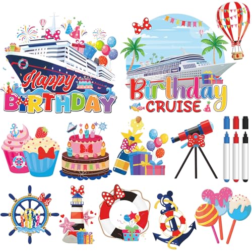 RiVolTa Mouse Birthday Cruise Decorations - 12 Pcs Ship Door Decorations Magnets Stickers Cute Mice Funny Anchor Magnetic Accessories with Pen for Cabin Stateroom Refrigerator Car Carnival Party Decor - color: Birthday