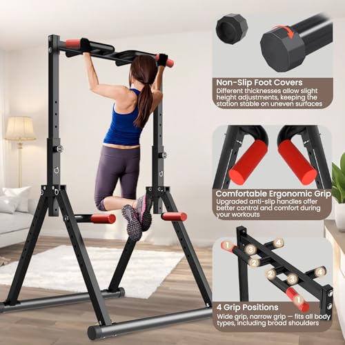 WATBKHE Power Tower Pull Up Dip Station Foldable, Pull Up Bar Station Adjustable, Multi-Function Home Gym, Strength Training Fitness Equipment, Triangular Design, for Home Outdoor - color: Black-Multifunction Bar