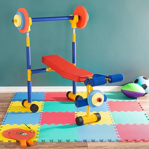 Hey! Play! Kids Exercise Equipment Collection: Strength Training, Cardio, Endurance, and Active Play Essentials - Kids Weight Bench Set - style: Kids Weight Bench Set