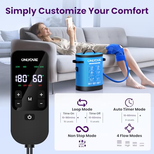 ONLYCARE Cold Therapy Machine, Ice Machine for Knee After Surgery, Blue | Portable Ice Therapy Machine, Compression Pad for Ankle, Arm Joints, Sports Injuries, Cryotherapy Pain Relief, Bright Blue - color: Blue