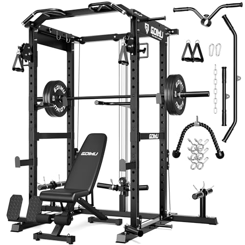 RH01 Power Cage Rack, 2000LBS Squat Rack with with Cable Crossover System&LAT Pull Down System, Multi-Function Workout Cage for Home&Garage Gym - color: Black, size: RH01 Power Cage with 120LB Weights
