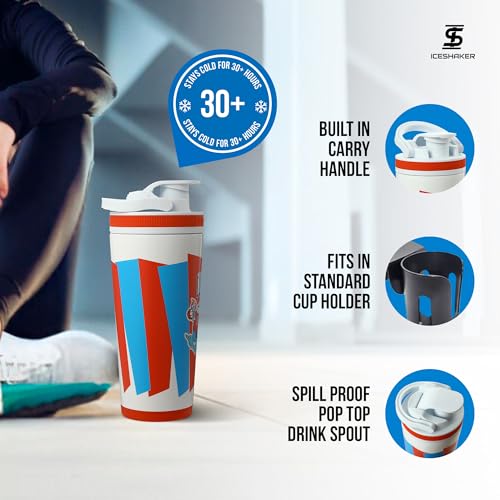Ice Shaker Insulated Stainless Steel Shaker Bottle | 26oz, ICEE | Cold for 30+ Hours | Insulated Cup with Twist-on Agitator | Odor-Free Bottle for Protein Shakes, Water, Smoothies, Cocktails - color: ICEE