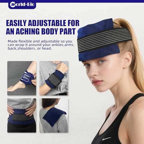 World-Bio Ice Pack for Injuries Reusable, Ice Packs with Adjustable Straps | Two Packs Double The Convenience, Stays Soft Even After Freezing, Adjustable Fit Stays In Place, Reusable Built To Last - size: 3 Count 9.8" x 5.1"