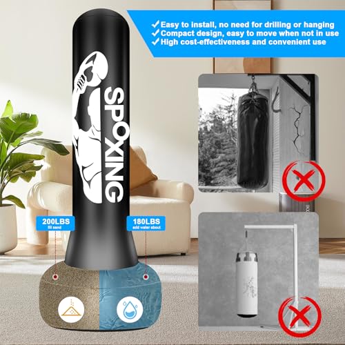 Freestanding Punching Bags for Adults Teens - 70" Heavy Bag with Stand Men Standing Boxing Inflatable Kickboxing Training MMA Muay Thai Fitness - style: BZH Fight Men Pattern