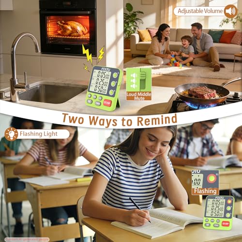 Digital Dual Triple Kitchen Timer, 3-Channel Magnetic Countdown Timer for Cooking, Large Display Stopwatch Multi Food Classroom Timer Loud Alarm for Seniors Teachers Battery Included (Green) - size: YS318 Green
