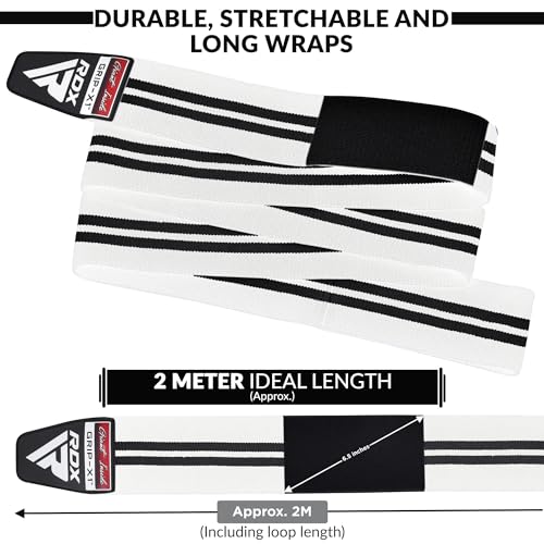 RDX Knee Wraps for Weightlifting, 78” Elasticated Straps Power Lifting Leg Press Support Gym Fitness Squats Workout Men Women - color: White