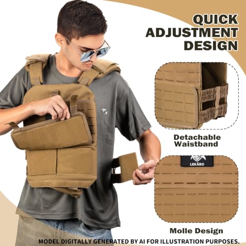 Adjustable Weighted Vest for Men Women – Tactical Vest for Rucking, HIIT & CrossFit, Fits 10x12 Plates, 600D Breathable Weight Vest & Exercise Vest for Strength Training, Weights Not Included - color: Khaki-1