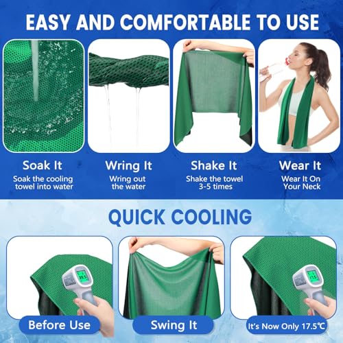 Hosuly 100 Pack Cooling Towels, 40"x12" Cooling Towels for Neck and Face Breathable Soft Chilly Sweat Rag Microfiber Sport Rags for Gym Yoga Golf Running - color: Green