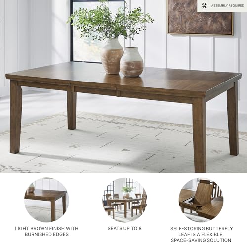 Signature Design by Ashley Extendable Dining Table for 8, Light Brown | Hardwood solids, hickory veneers and an MDF substrate, Casual rustic style for everyday meals, Vallister Series - color: Light Brown, style: Dining Room Table