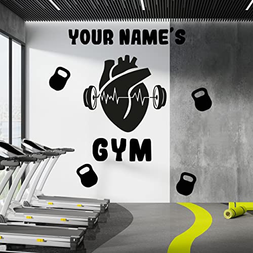Creative Gym Decal with Hours of Operation Gyms Name Heart and Kettlebells - Custom Gym for Doors and Windows - Open Hours Sticker for Fitness Gyms - color: Dec 23