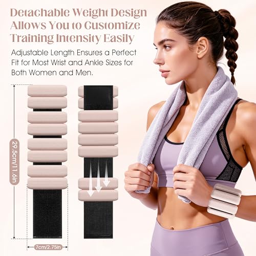 Wrist Weights, 2Pack Adjustable Ankle Weights for Women/Men, Silicone Weighted Bangles for Yoga, Pilates, Running & Walking, Arm & Leg Weights, 2lb - color: Beige