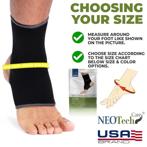 NeoTech Care Ankle Support Sleeve - Open Heel, Light, Elastic & Breathable Knitted Fabric - Medium Compression - For Men, Women, Kids - Right or Left Foot (Black Color, Size M, 1 Pair) - color: Black, size: Medium (1 Pair)