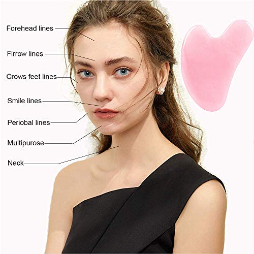 Rose Quartz Gua Sha Facial Tools, GuaSha for Toxins/Prevents Wrinkles for Spa Acupuncture Therapy Trigger Point Treatment - color: Pink