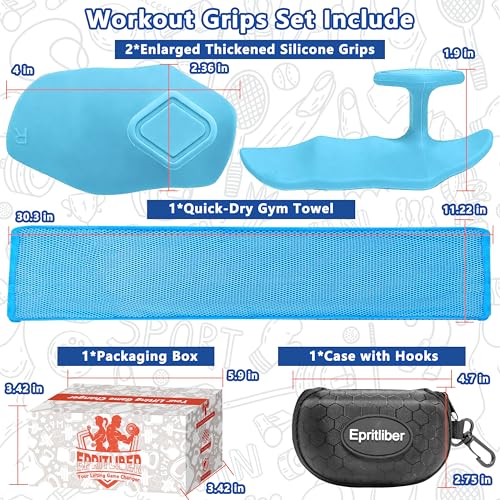 Large Anti-Slip Gym Workout Grips for WeightLifting,Silicone Hand Protector | Gym Towel,Storage Case,Ergonomic Rubber Gym Gloves for Men Women,Gym Hand Palm Protection Pads for Dumbbell,Barbell,Rypt - color: Blue