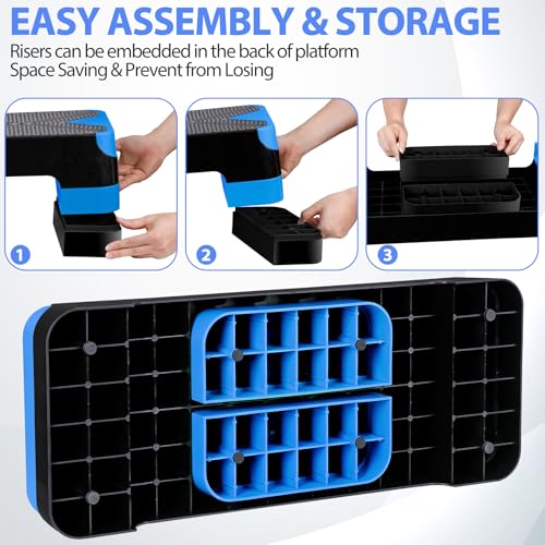 27'' Aerobics Stepper Workout Step Platform with 4 Risers 4"-6"-8" Height Adjustable, Non-Slip Fitness Exercise Workout Trainer for Cardio, Core, Strength Training,Home Gym - color: Blue