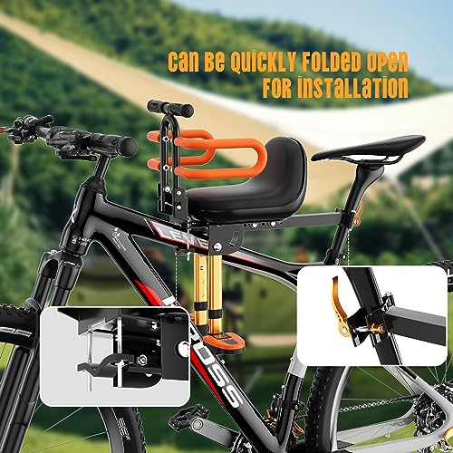 Child Bike Seat for Adult Bike,Retractable Baby Bike Seat Front Mounted for Children 2-6 Years Old - color: gold for MTB