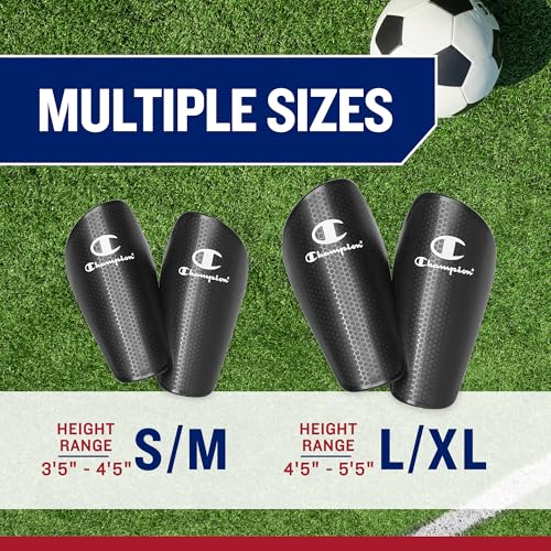 Champion Defender Elite Youth Soccer Shin Guards, Slip-in Curved Plastic Plate and EVA Foam Interior for a Contoured Fit, for Boys/Girls Soccer Game - size: Small-Medium