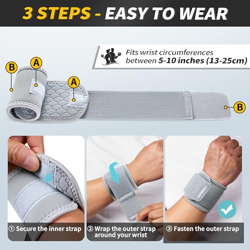 CAMBIVO 2 Pack Wrist Brace for Carpal Tunnel with wraps, Gray | Wrist Support, Adjustable Wrist Wraps for Weightlifting, Tendonitis, Pain Relief, Sleeping, Night, Gym, Neoprene, Both Hands - color: Gray