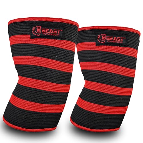 Beast Power Gear Elbow Sleeve (Pair) Dual-Ply Elbow Support & Compression for Powerlifting Weightlifting Heavy Bench Press Men & Women (Black/Red, Small) - color: Black/Red, size: Small