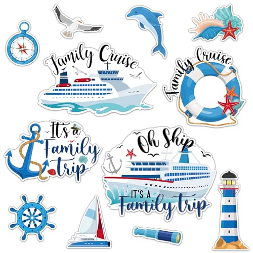 Kanayu 12 Pieces Cruise Door Magnets Decorations, Sea Navigation Ship Car Refrigerator Magnets Stickers Anchor Cruise Cabin Door Fridge Magnetic Decorations for Cabin Carnival Party(Bright Style) - style: Bright Style